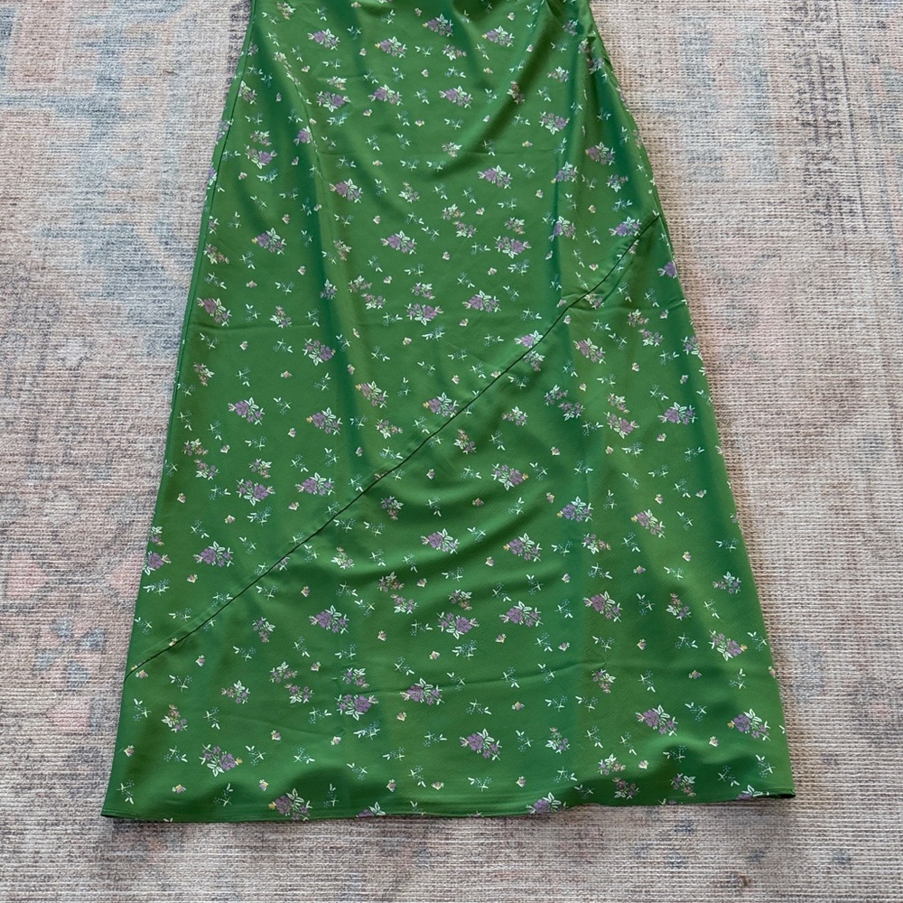 Böhme Green Floral Satin Midi Dress – Puff Sleeve | NWT | Romantic size M - Picture 2 of 12